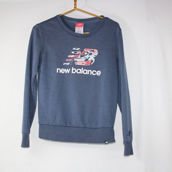 New Balance Women's Blue Grey Sweatshirt NB Logo Size Small - Picture 2 of 6